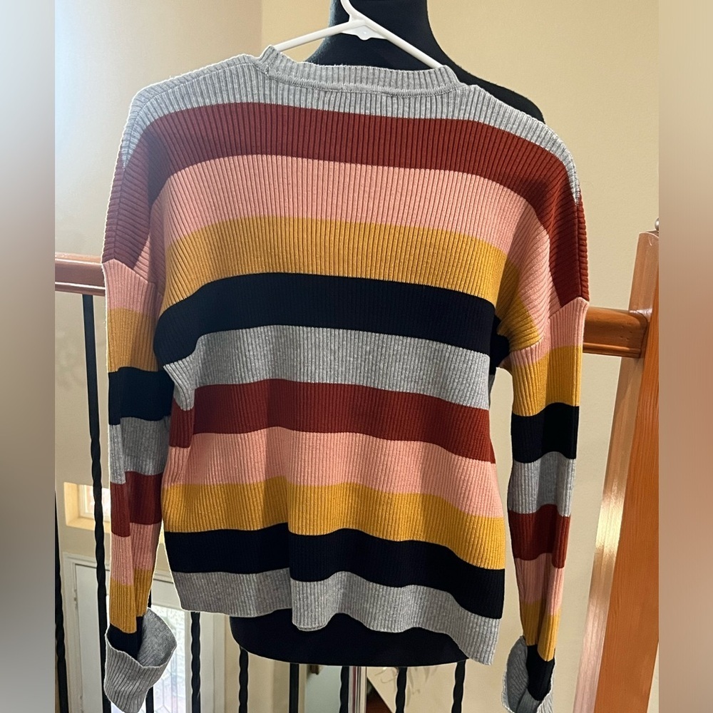 Sophie Rue PATCH POCKET STRIPE Ribbed Colorblock Sweater - Gray & Rust SIZE S - Picture 6 of 12